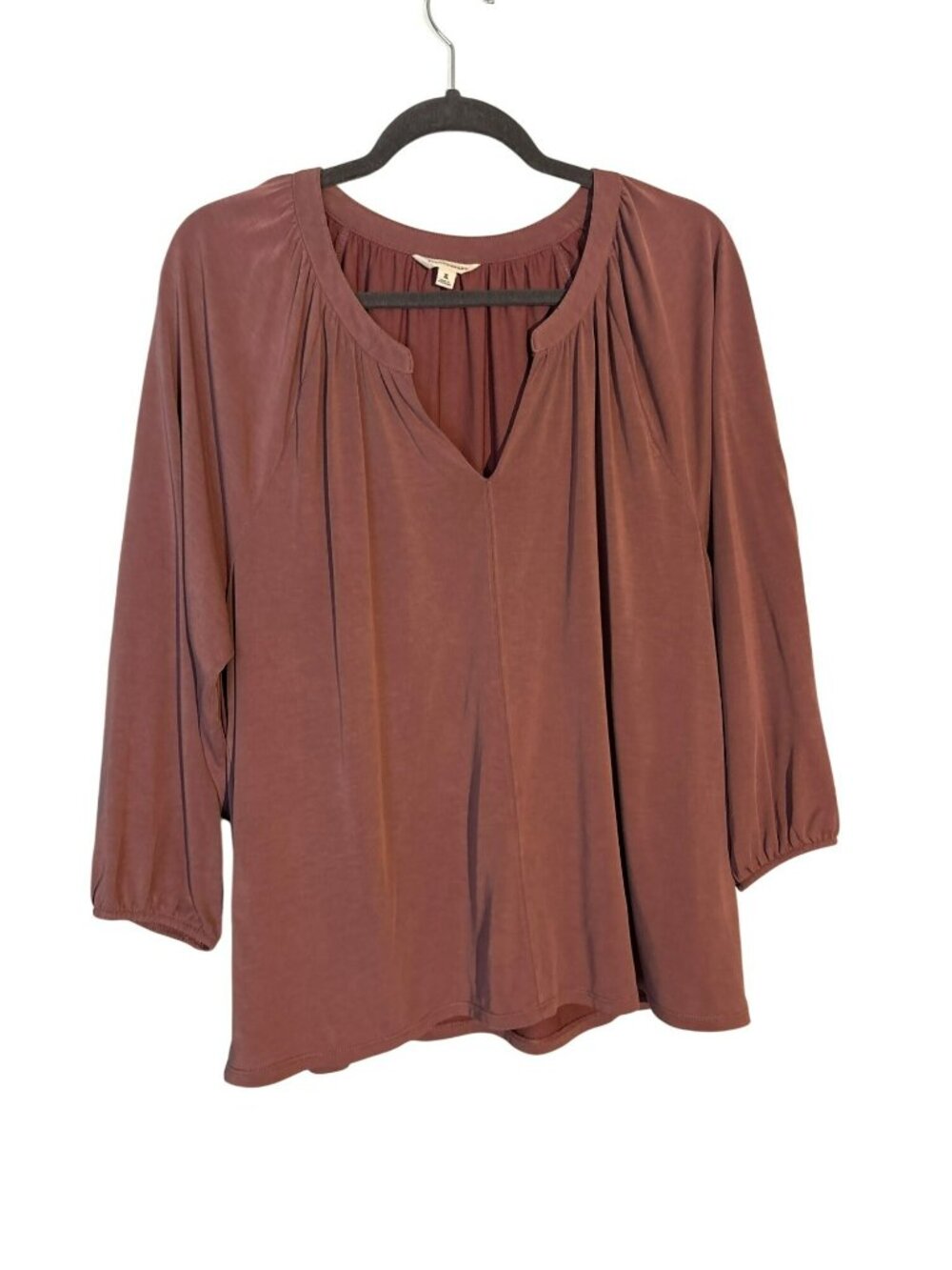 Lucky Brand Mauve Peasant Top With 3/4 Sleeves & Gathered Neckline XL